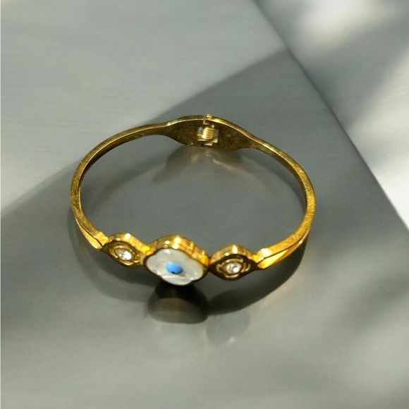 Stainless Steel Cuff Bracelets Evil Eye Drop Oil Blue Eyes. - Picture 1 of 4